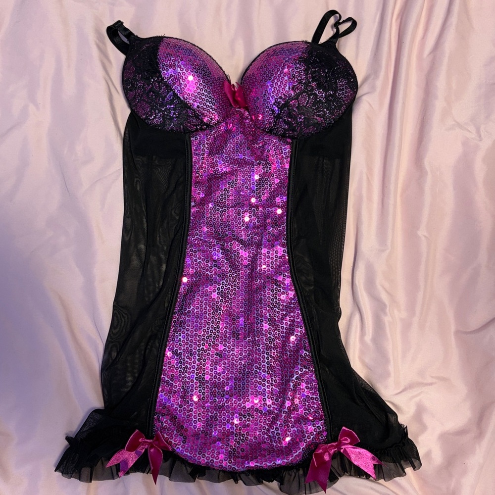 Pink and Black Sequin lingerie dress